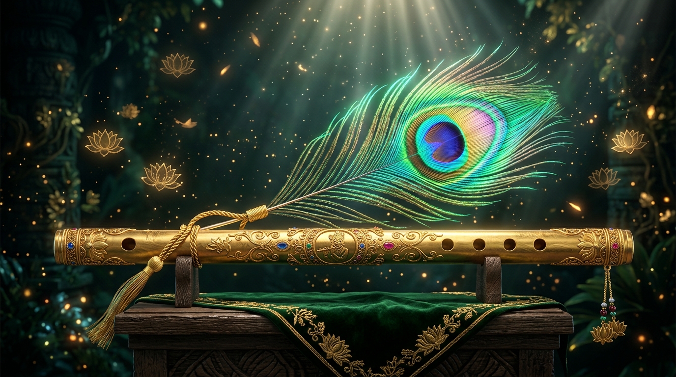 Sacred Radha Krishna Flute & Peacock